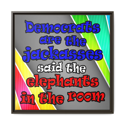 donkeys and elephants - framed canvas art (rainbow split)