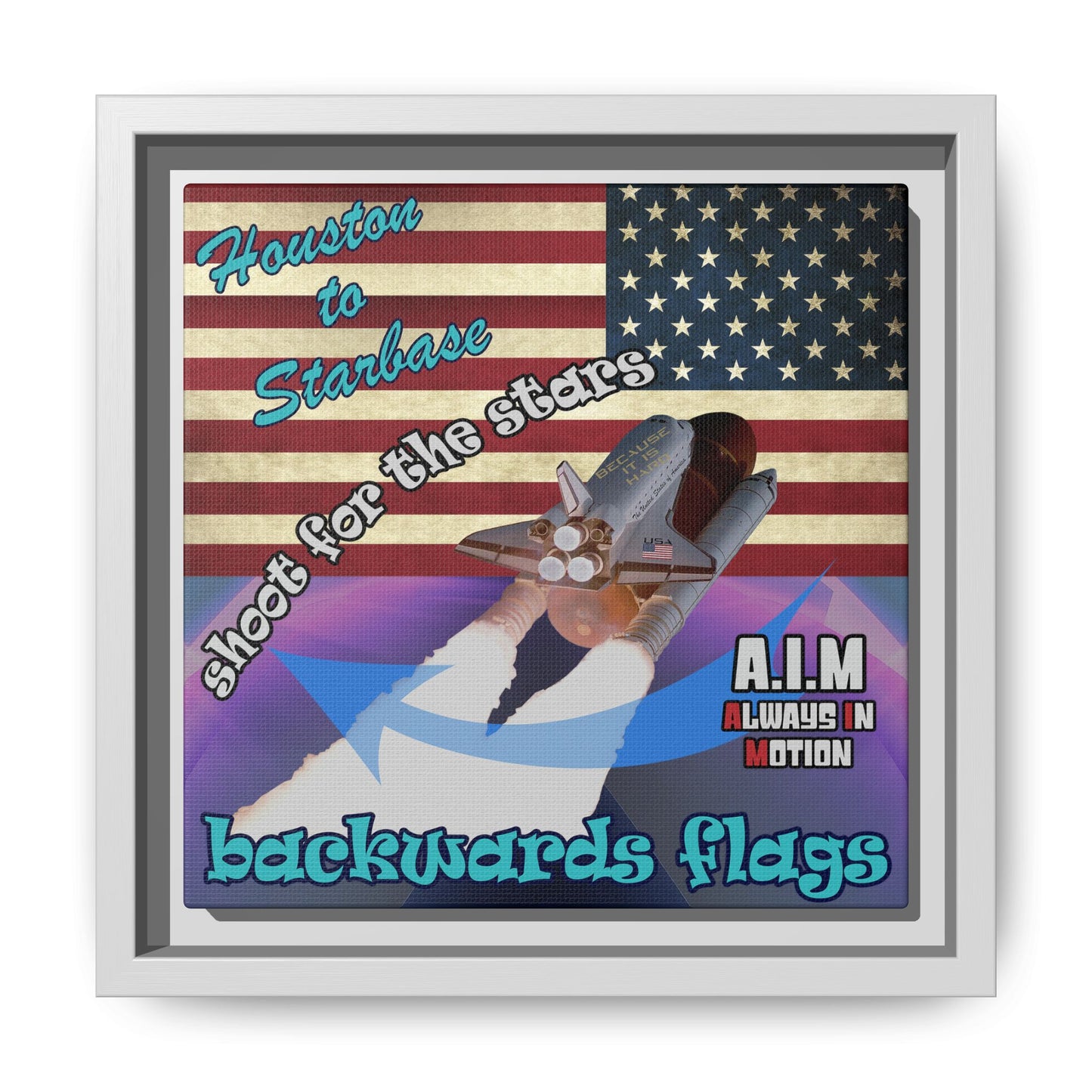 shoot for the stars - framed canvas art (grey-pink wave)