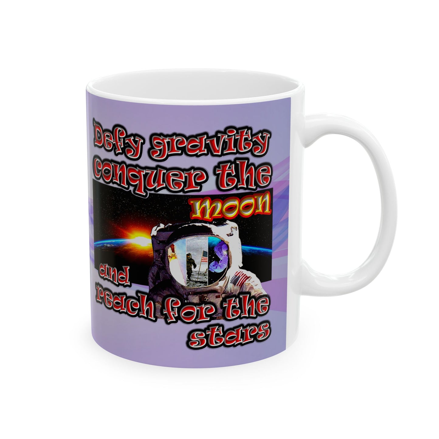 defy conquer reach - White Mug (light blue-pink wave)