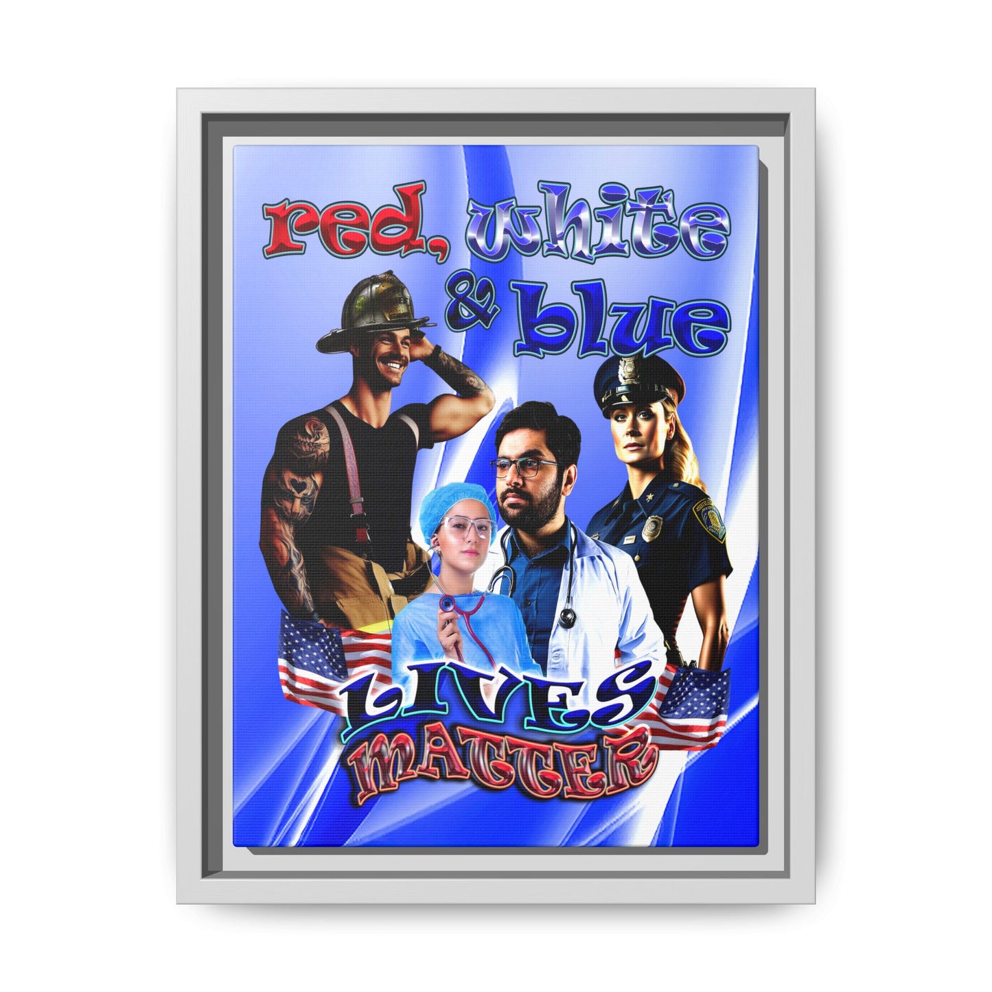 rw&b lives matter - framed canvas art (blue-white wave)
