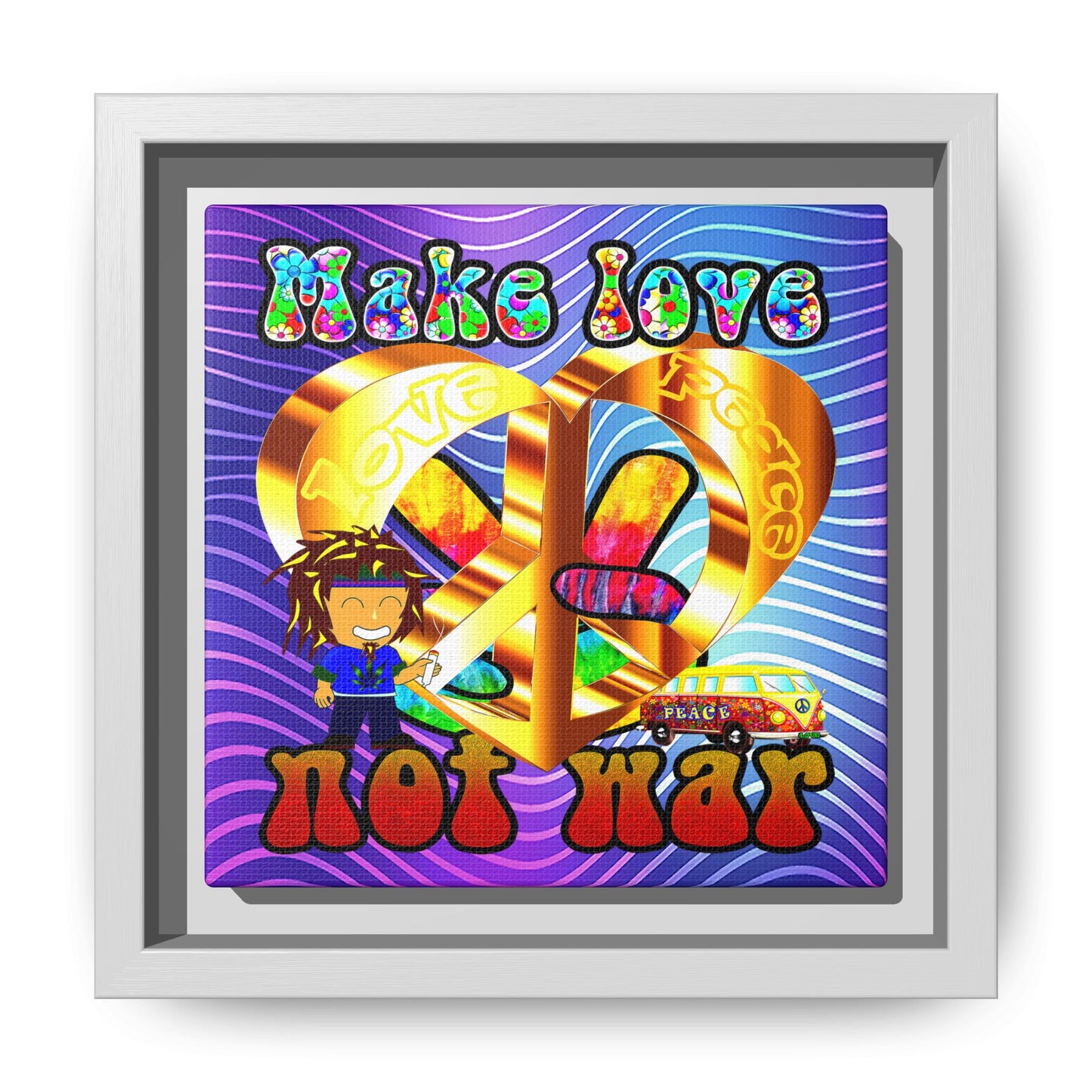 love peace - framed canvas art (purple wave)