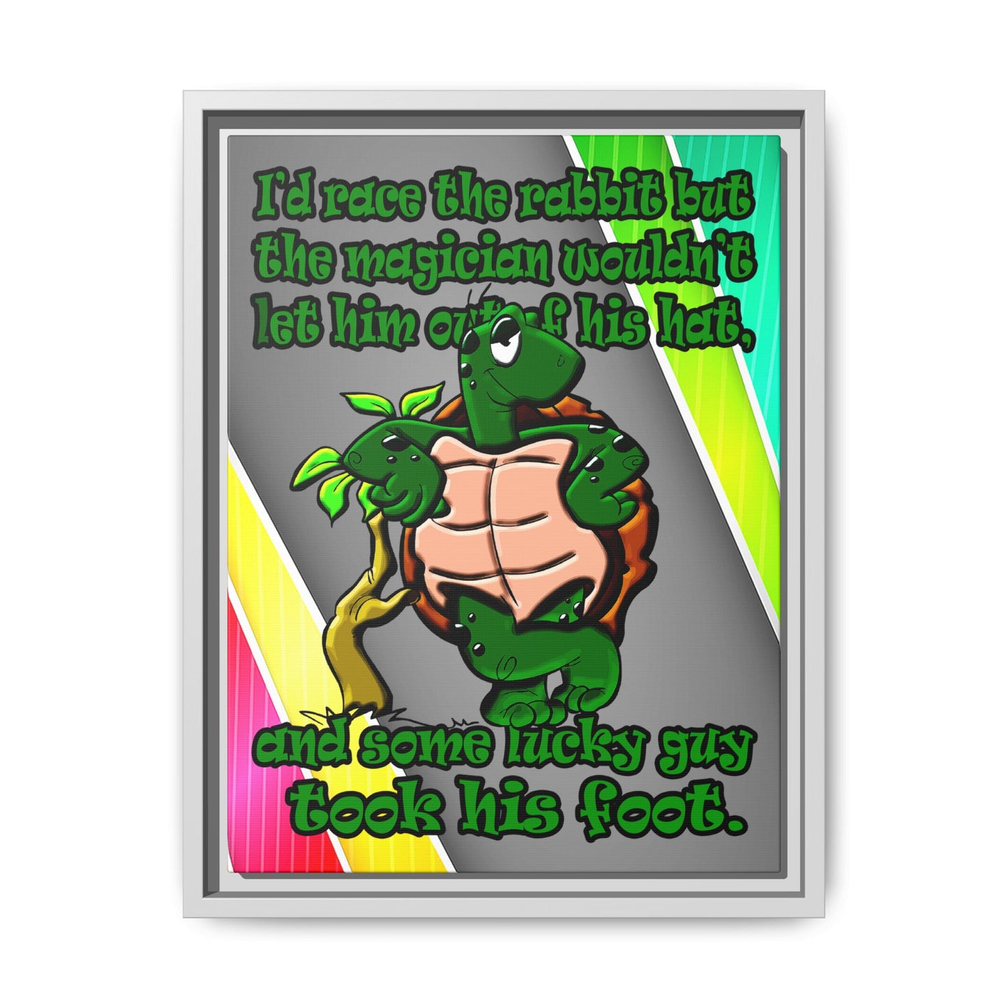 turtle race - framed canvas art (rainbow split)