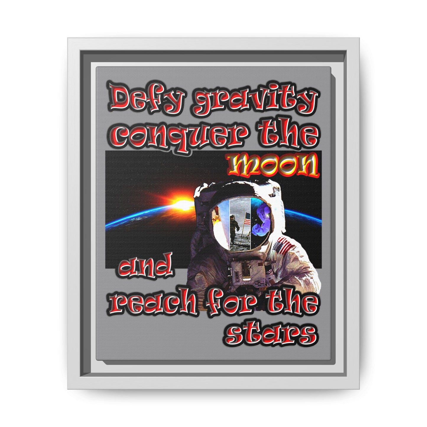 defy conquer reach - framed canvas art (grey)