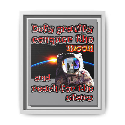 defy conquer reach - framed canvas art (grey)