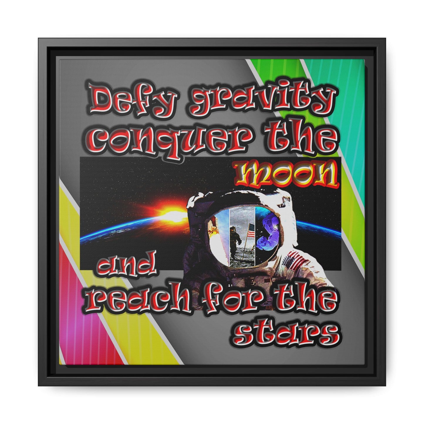 defy conquer reach - framed canvas art (rainbow split)
