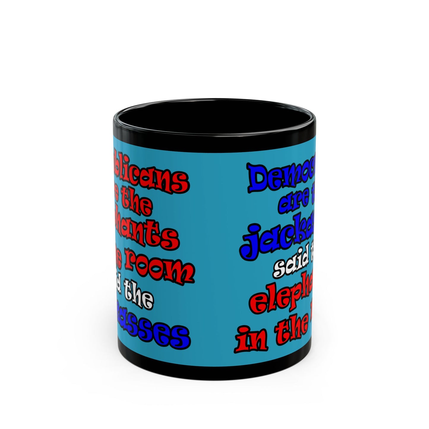 donkeys and elephants - Black Mug (turquoise)