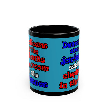 donkeys and elephants - Black Mug (turquoise)