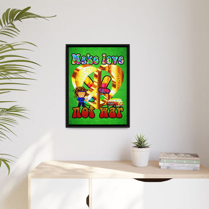 love peace - framed canvas art (green turf)
