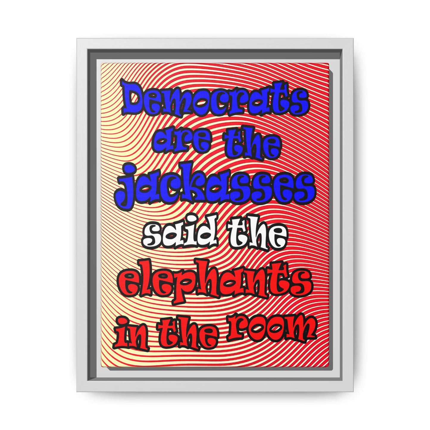 donkeys and elephants - framed canvas art (yellow-orange wave)