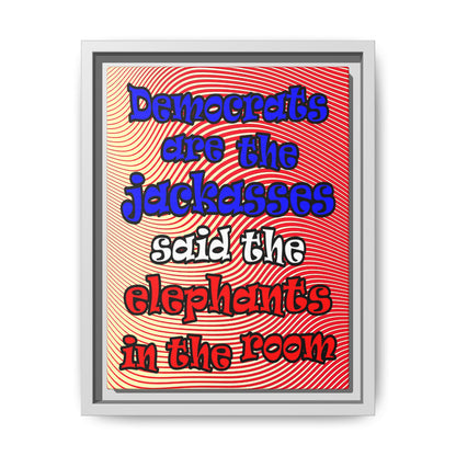 donkeys and elephants - framed canvas art (yellow-orange wave)