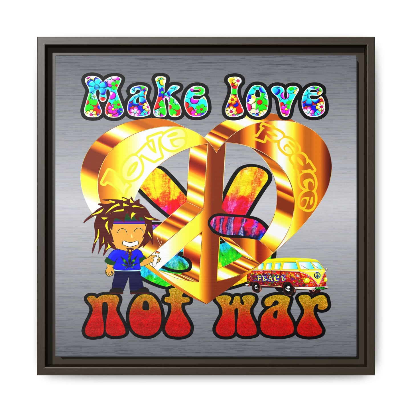 love peace - framed canvas art (brushed nickel)