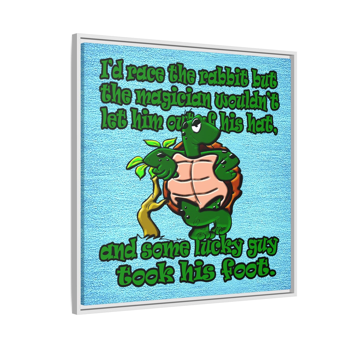 turtle race - framed canvas art (faded blue)