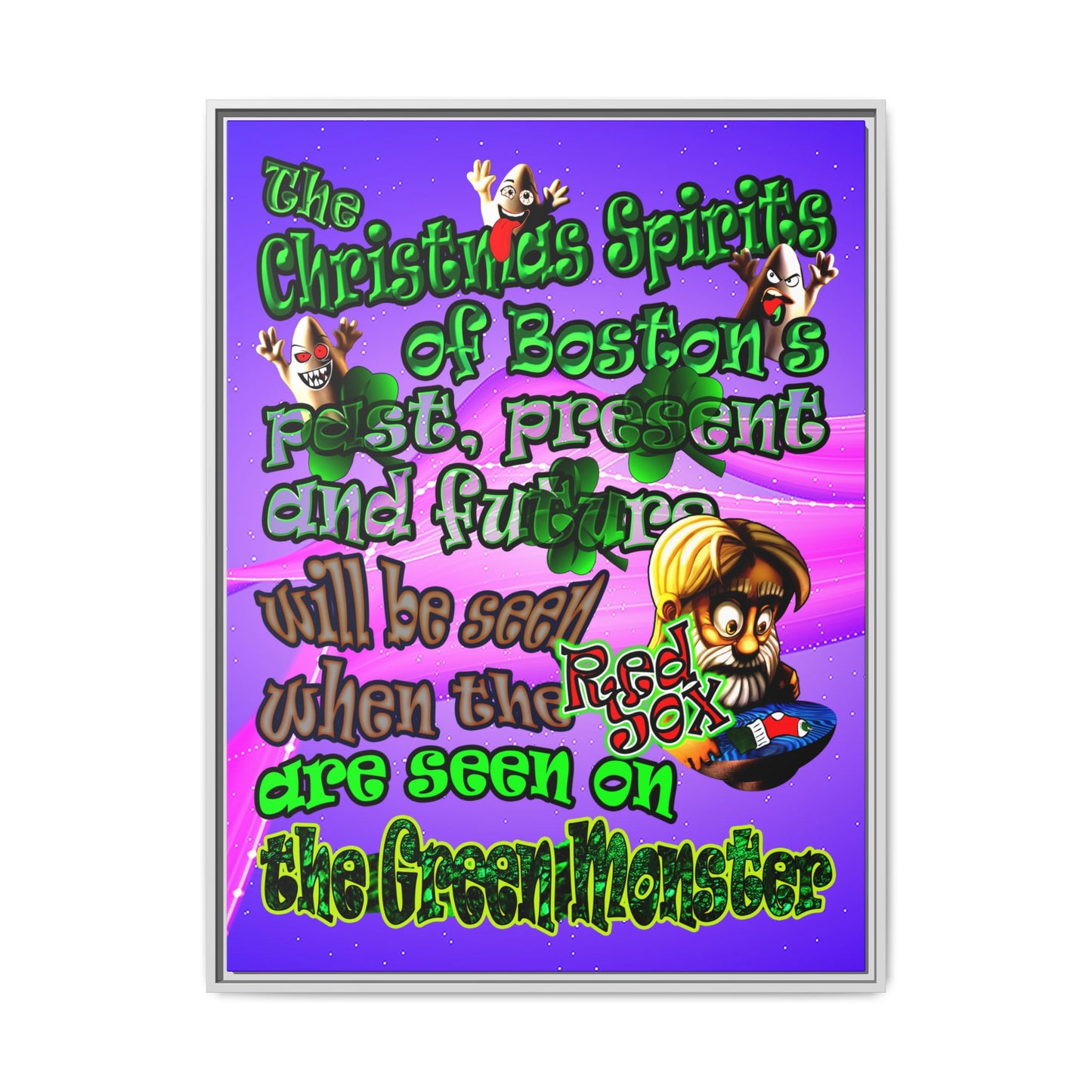 christmas spirits of boston - framed canvas art (purple-pink wave)