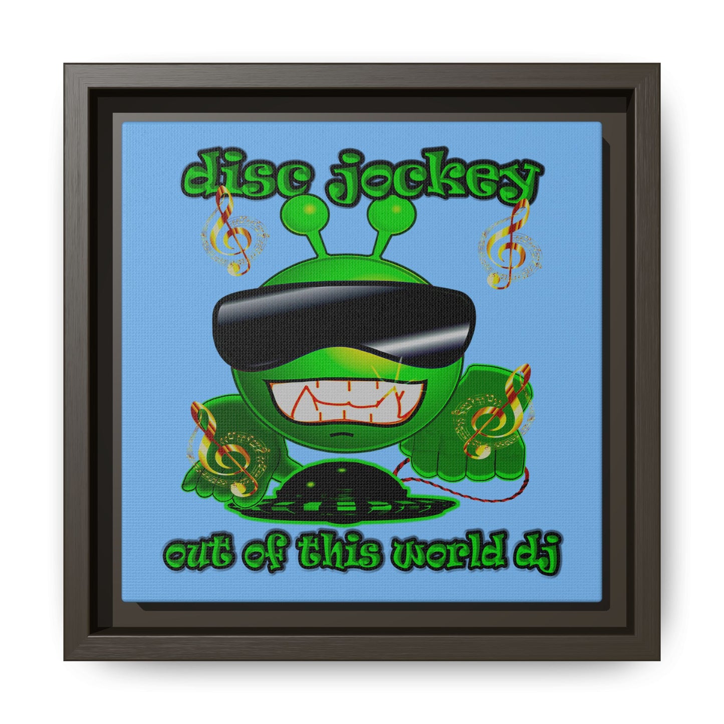 disc jockey - framed canvas art (light blue)