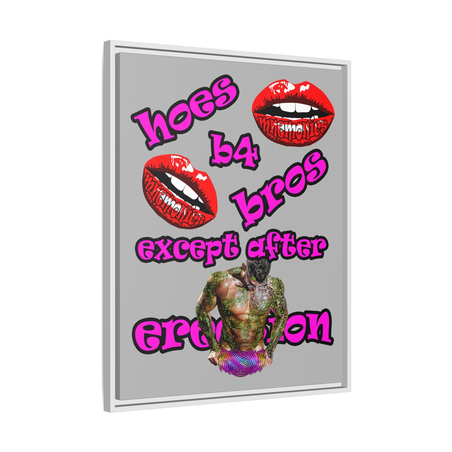 hoes b4 bros - framed canvas art (light grey)