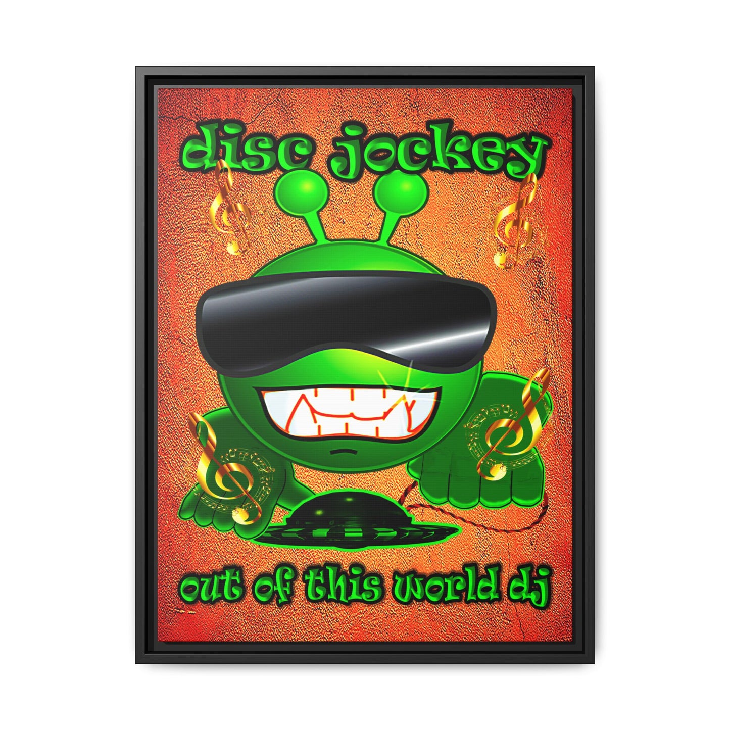 disc jockey - framed canvas art (burnt orange)