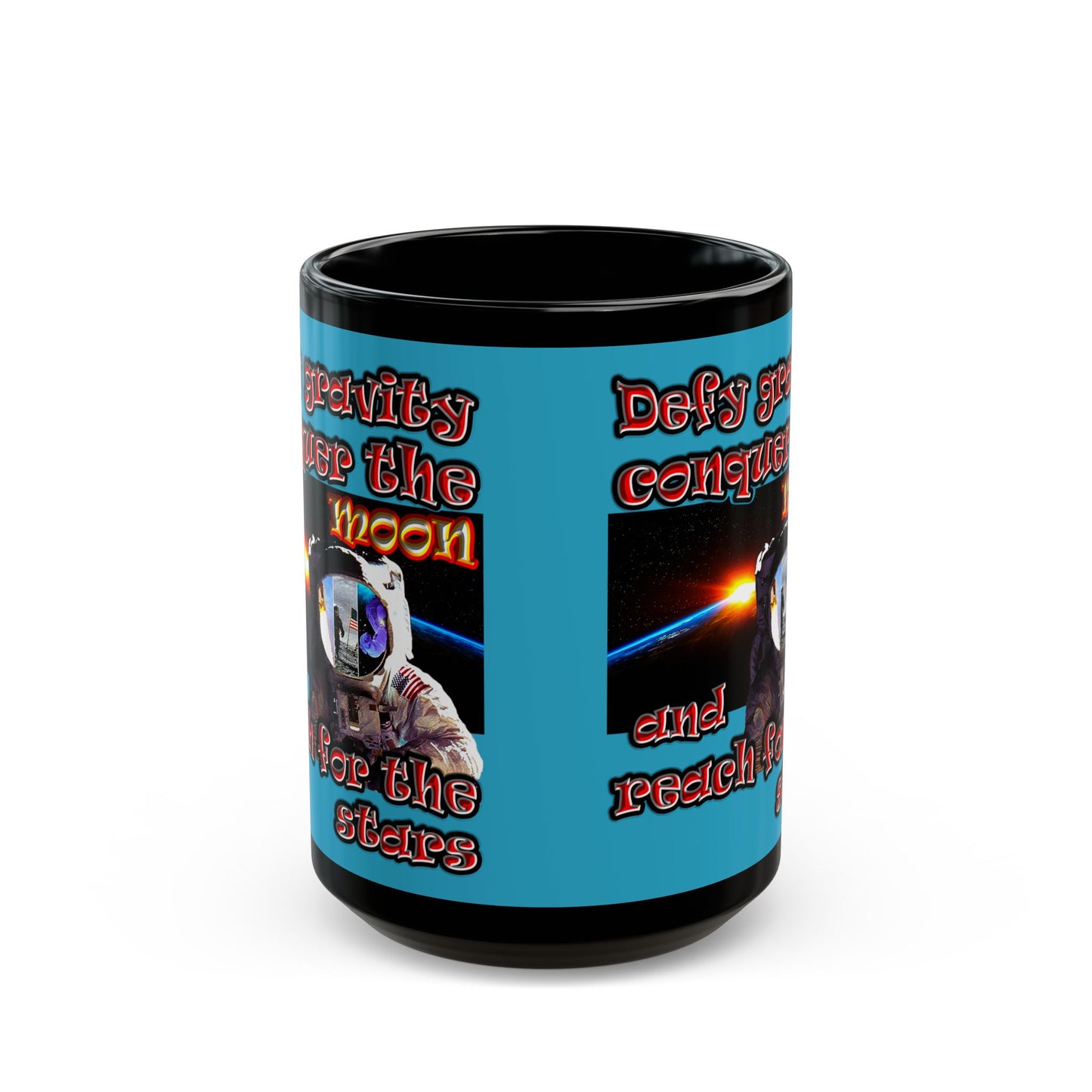 defy conquer reach - Black Mug (turquoise)