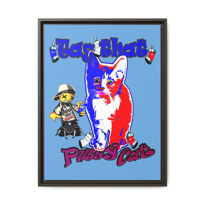 tag that - framed canvas art (light blue)