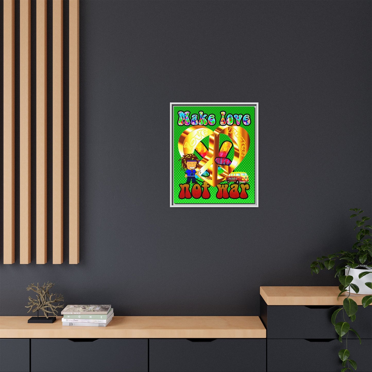 love peace - framed canvas art (logo green)
