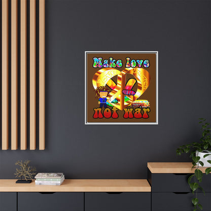 love peace - framed canvas art (brown)