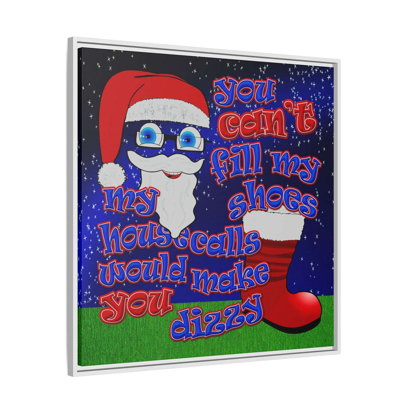 santa's shoes - framed canvas art ('snoops' background)
