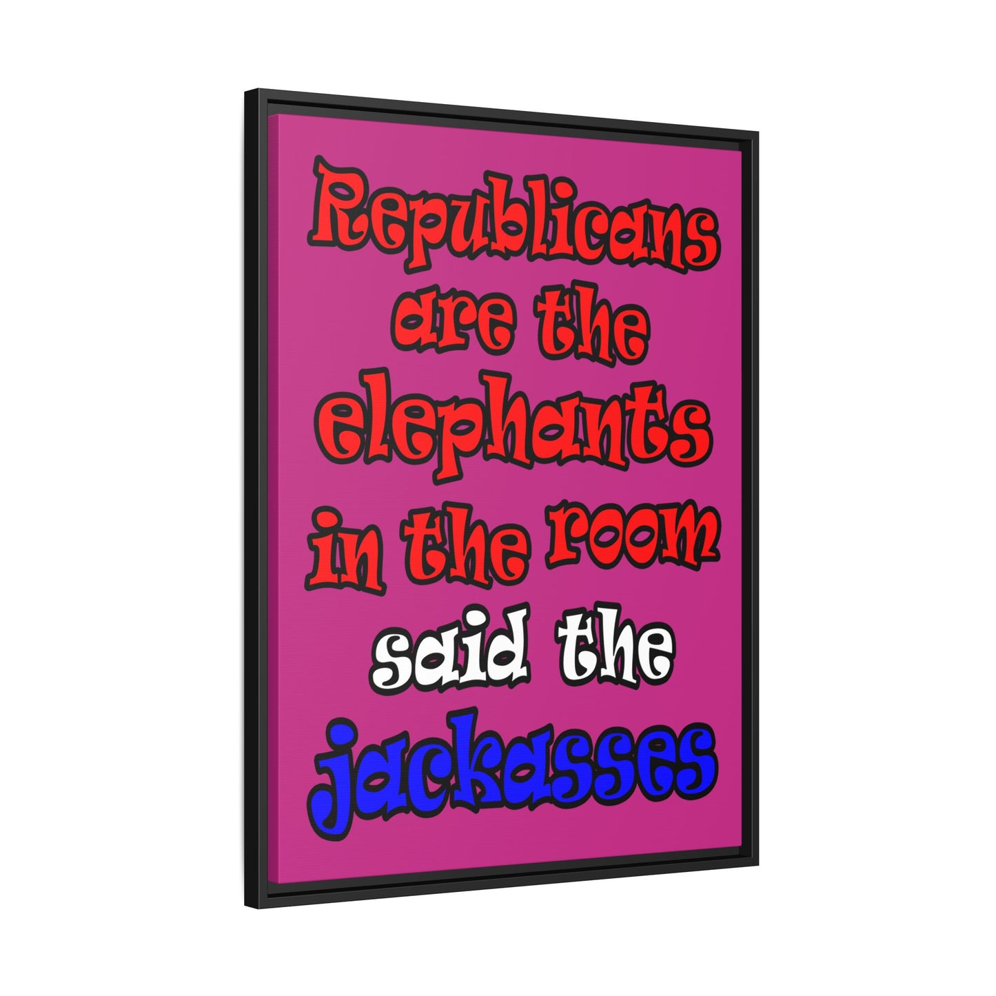 donkeys and elephants - framed canvas art (pink)