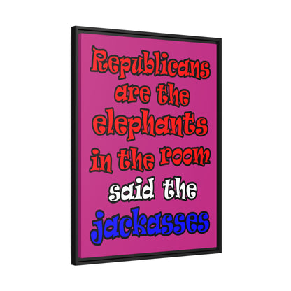 donkeys and elephants - framed canvas art (pink)
