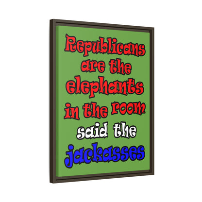 donkeys and elephants - framed canvas art (green)