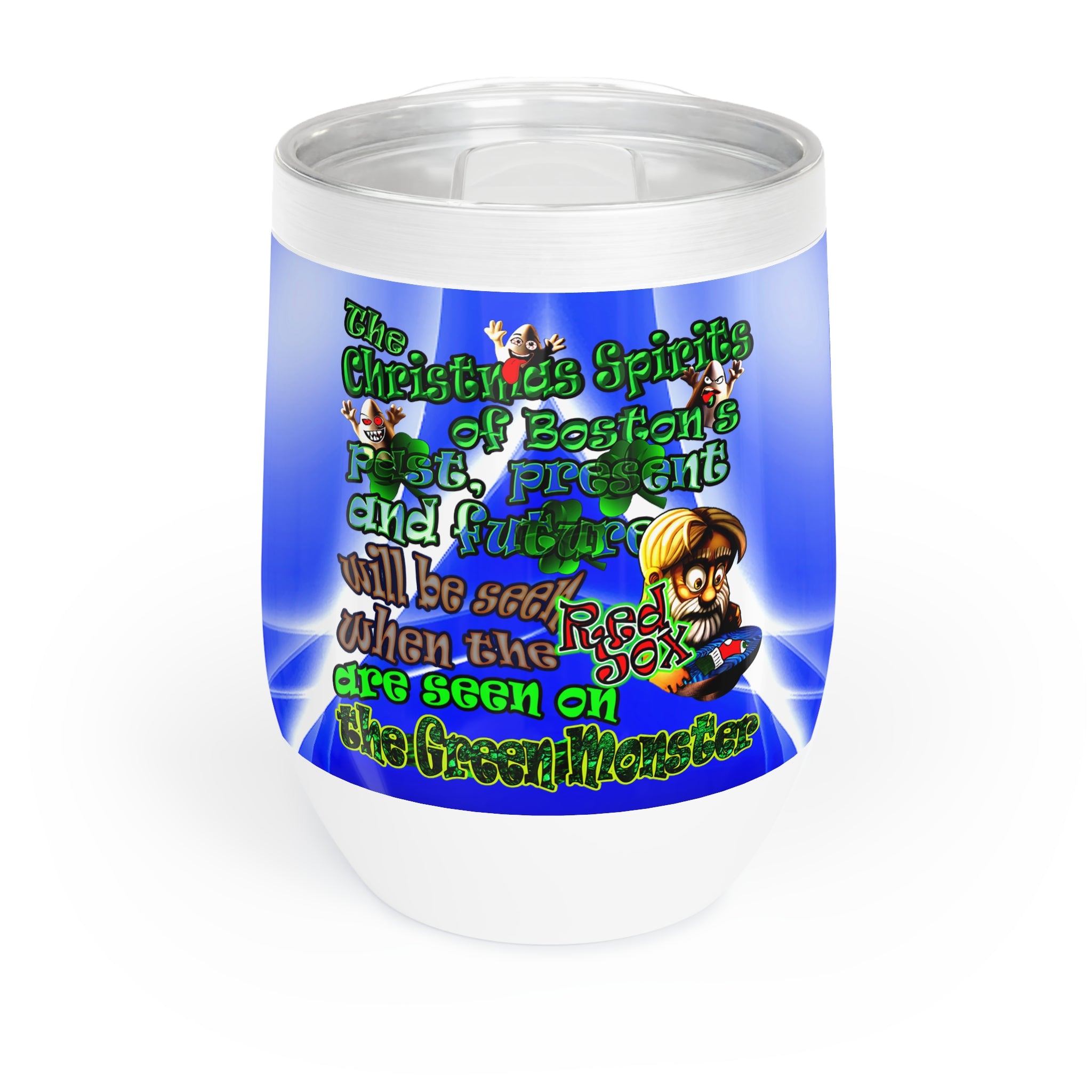 christmas spirits of boston - Chill Wine Tumbler (blue-white wave)