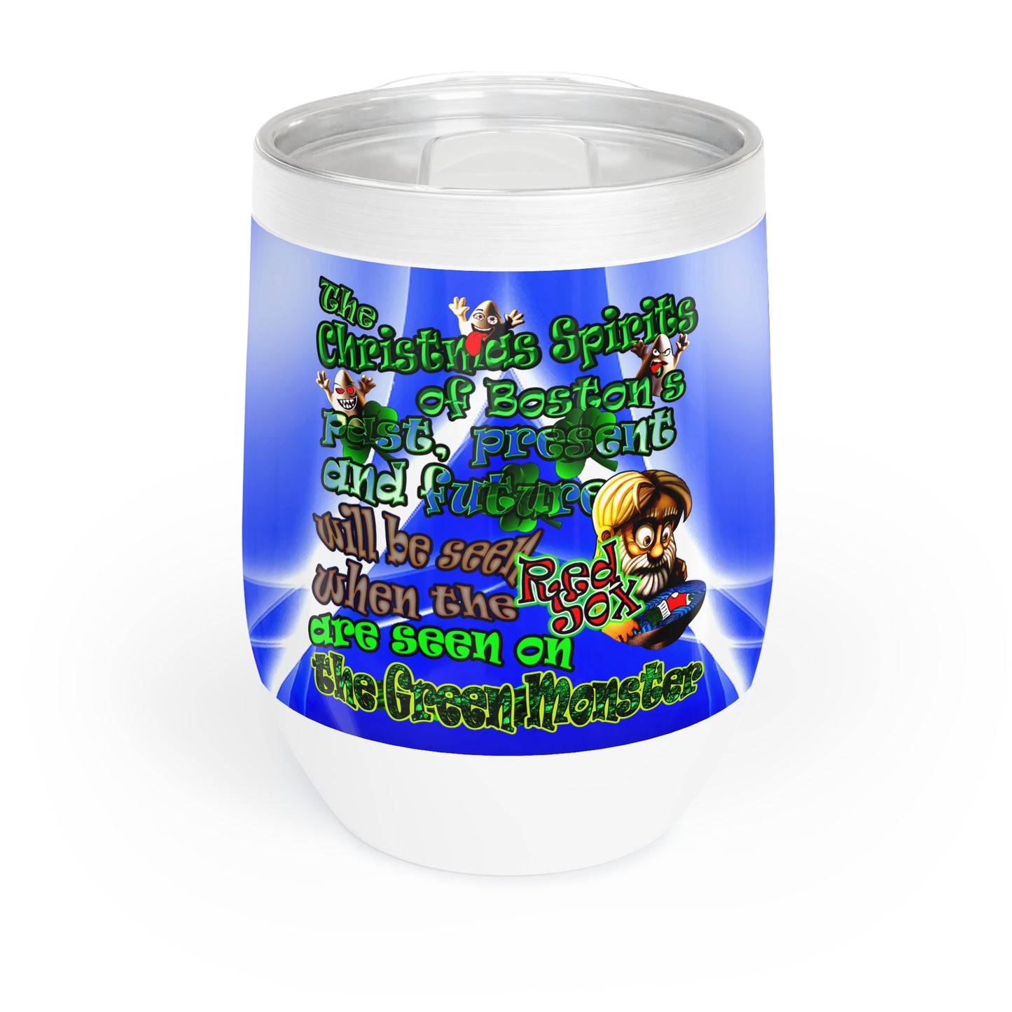 christmas spirits of boston - Chill Wine Tumbler (blue-white wave)