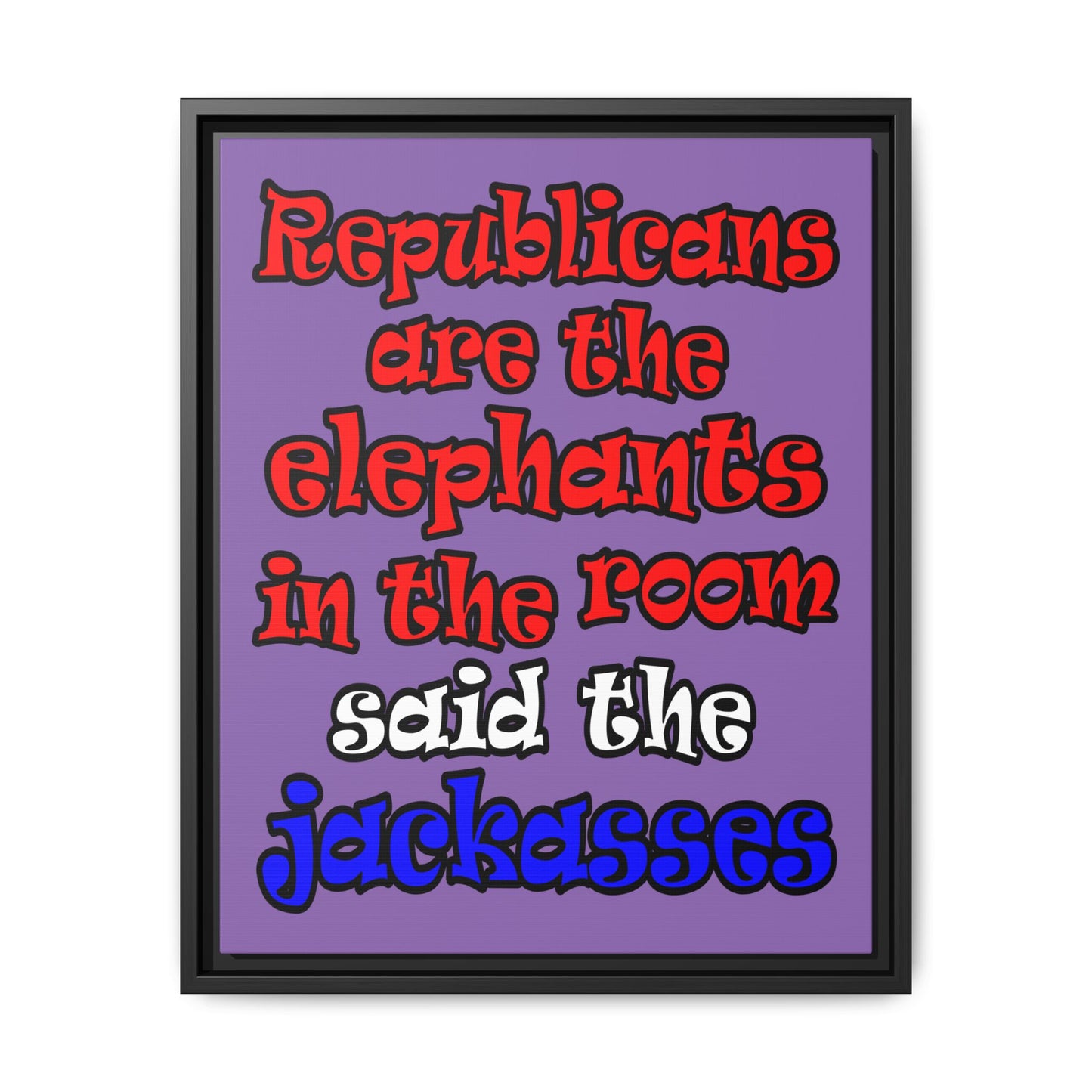 donkeys and elephants - framed canvas art (light purple)