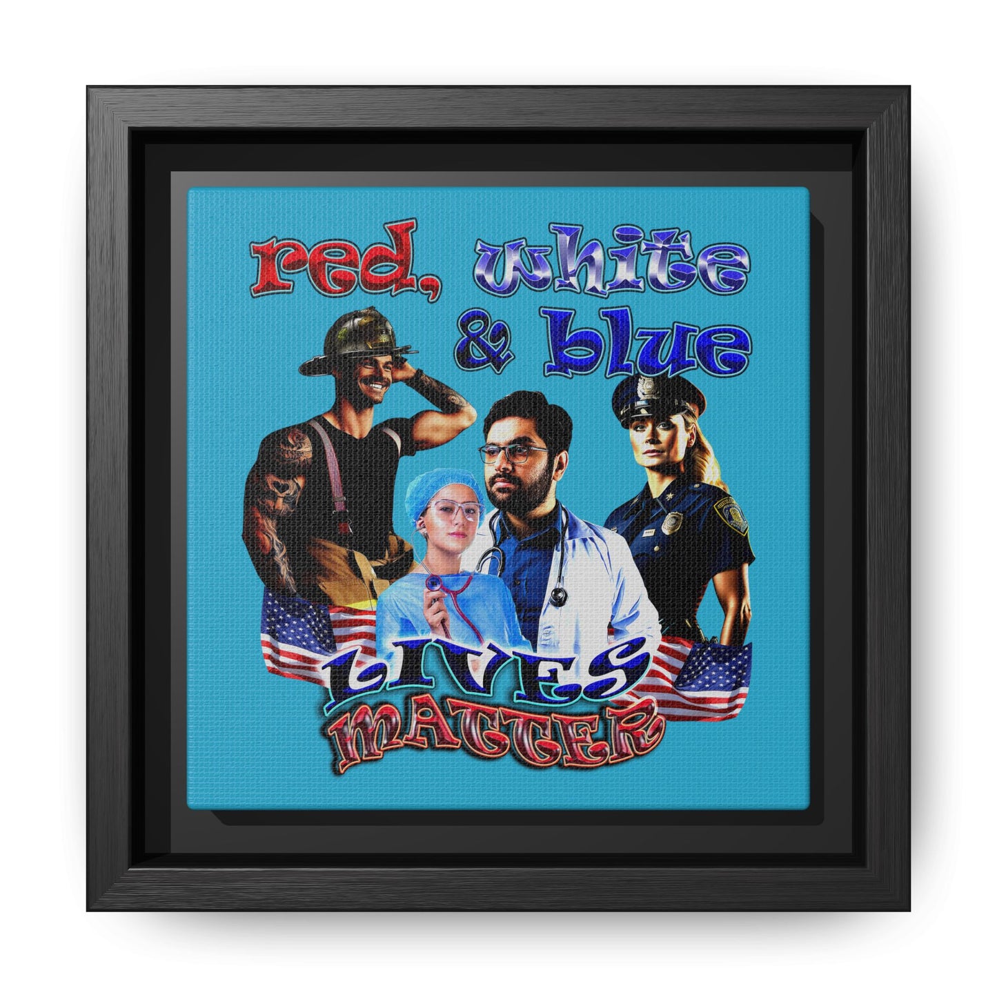 rw&b lives matter - framed canvas art (turquoise)