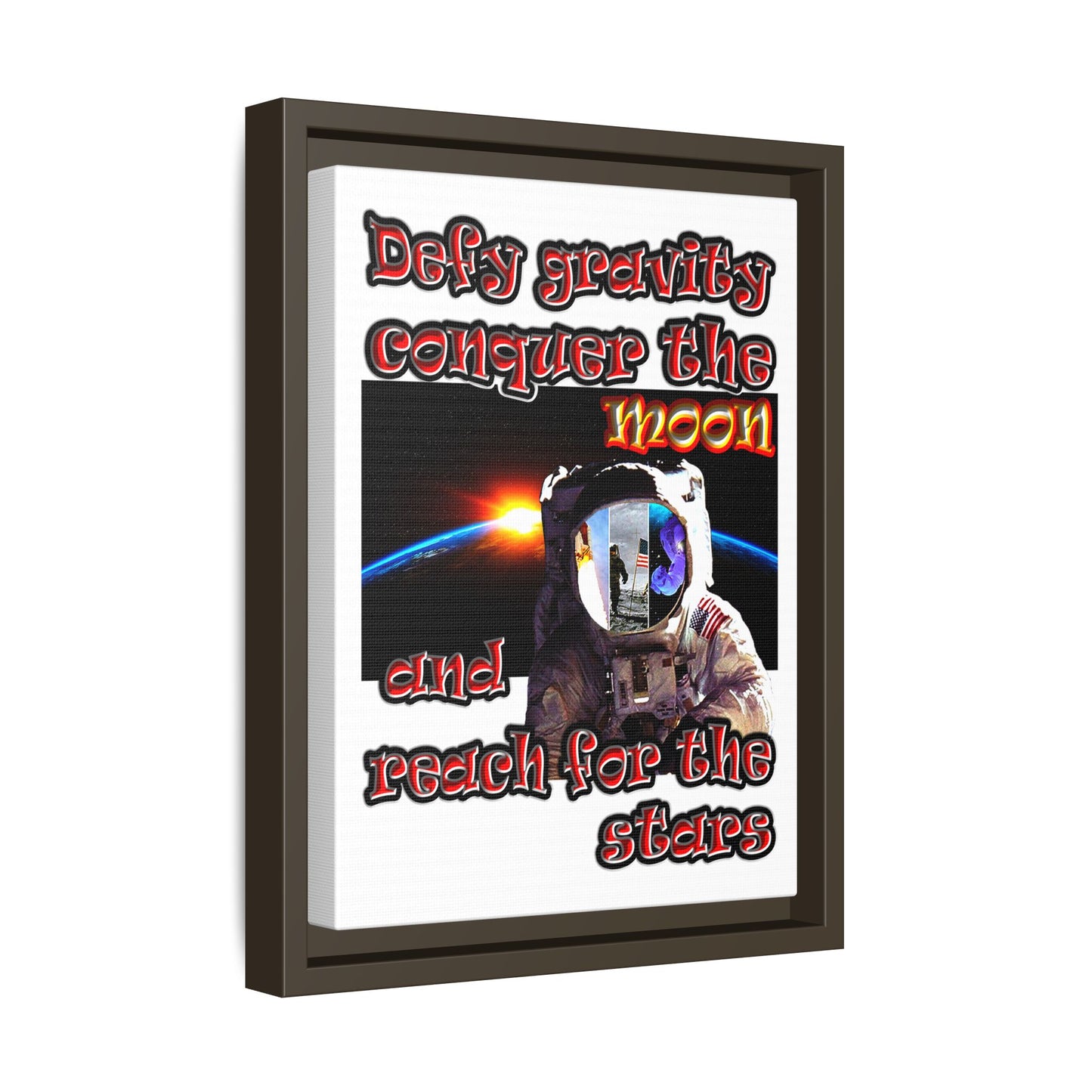 defy conquer reach - framed canvas art (white)