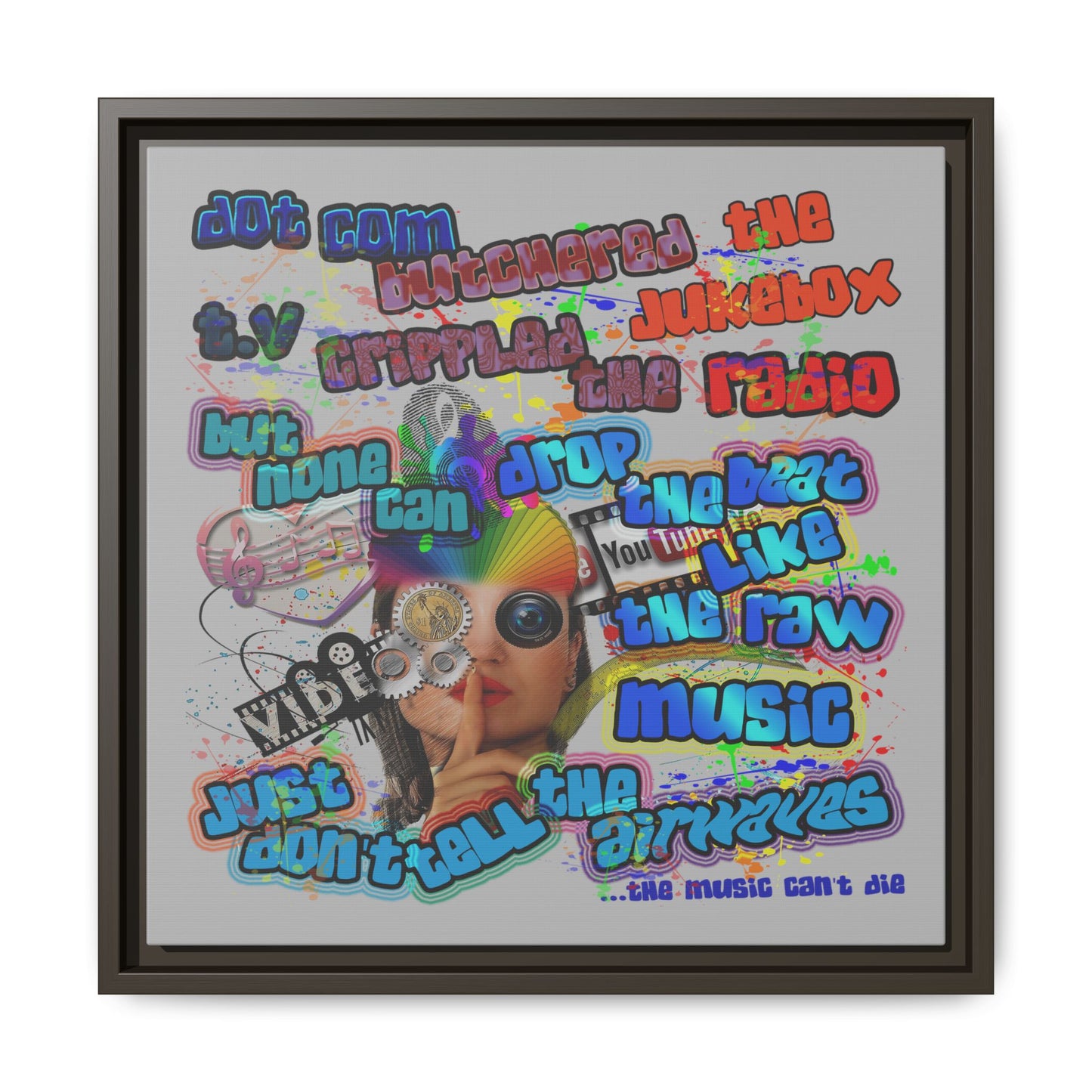 drop the beat - framed canvas art (light grey)