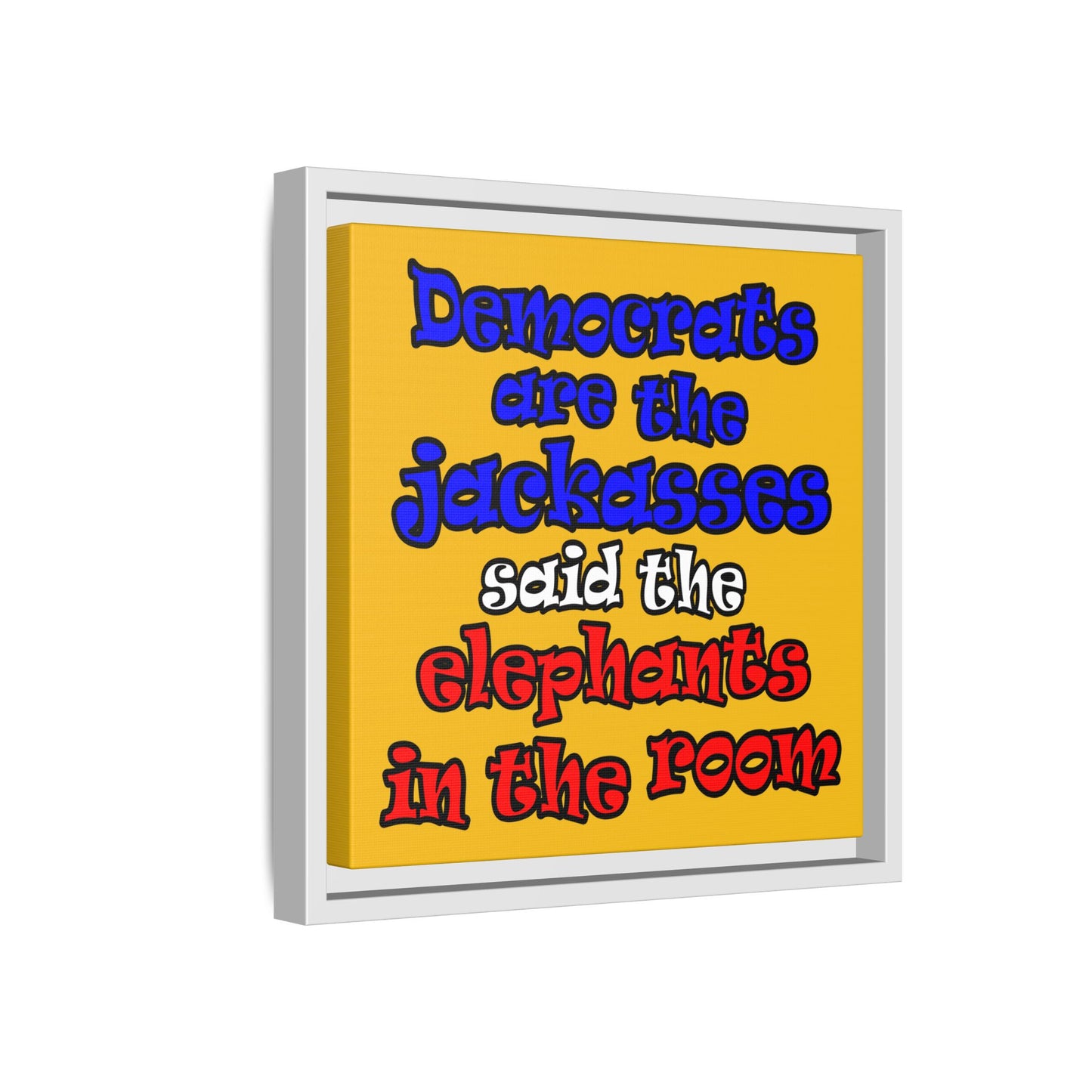 donkeys and elephants - framed canvas art (yellow)