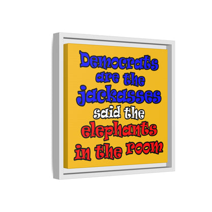 donkeys and elephants - framed canvas art (yellow)