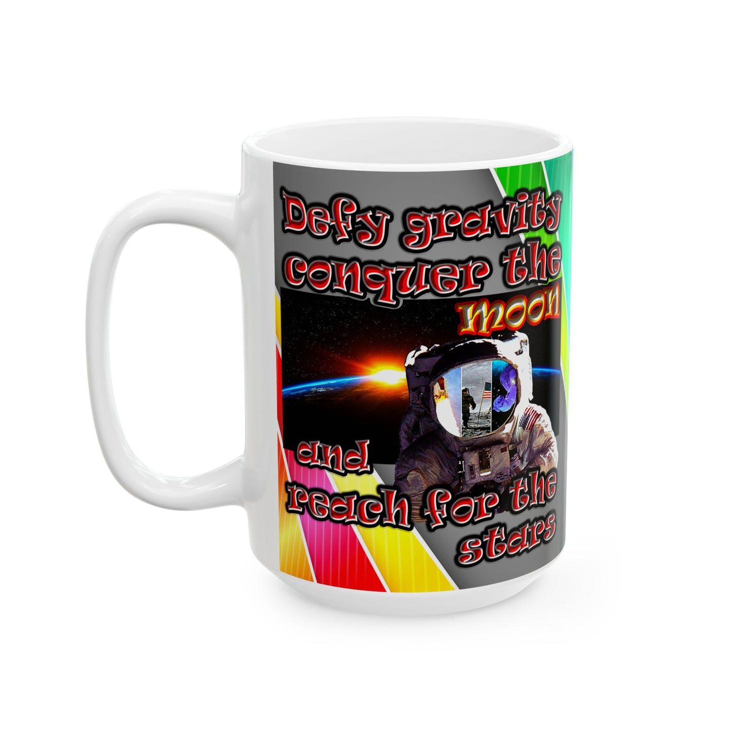 defy conquer reach - White Mug (rainbow split)