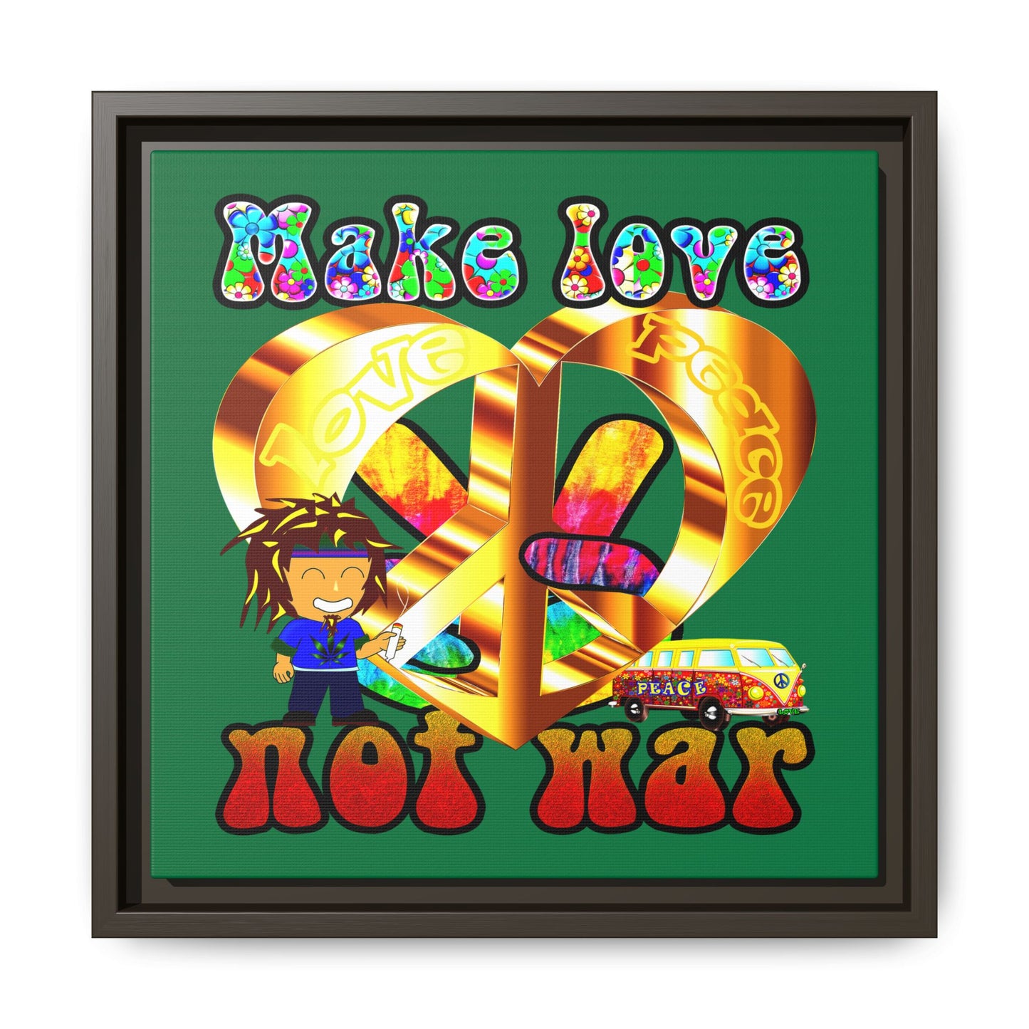 love peace - framed canvas art (dark green)