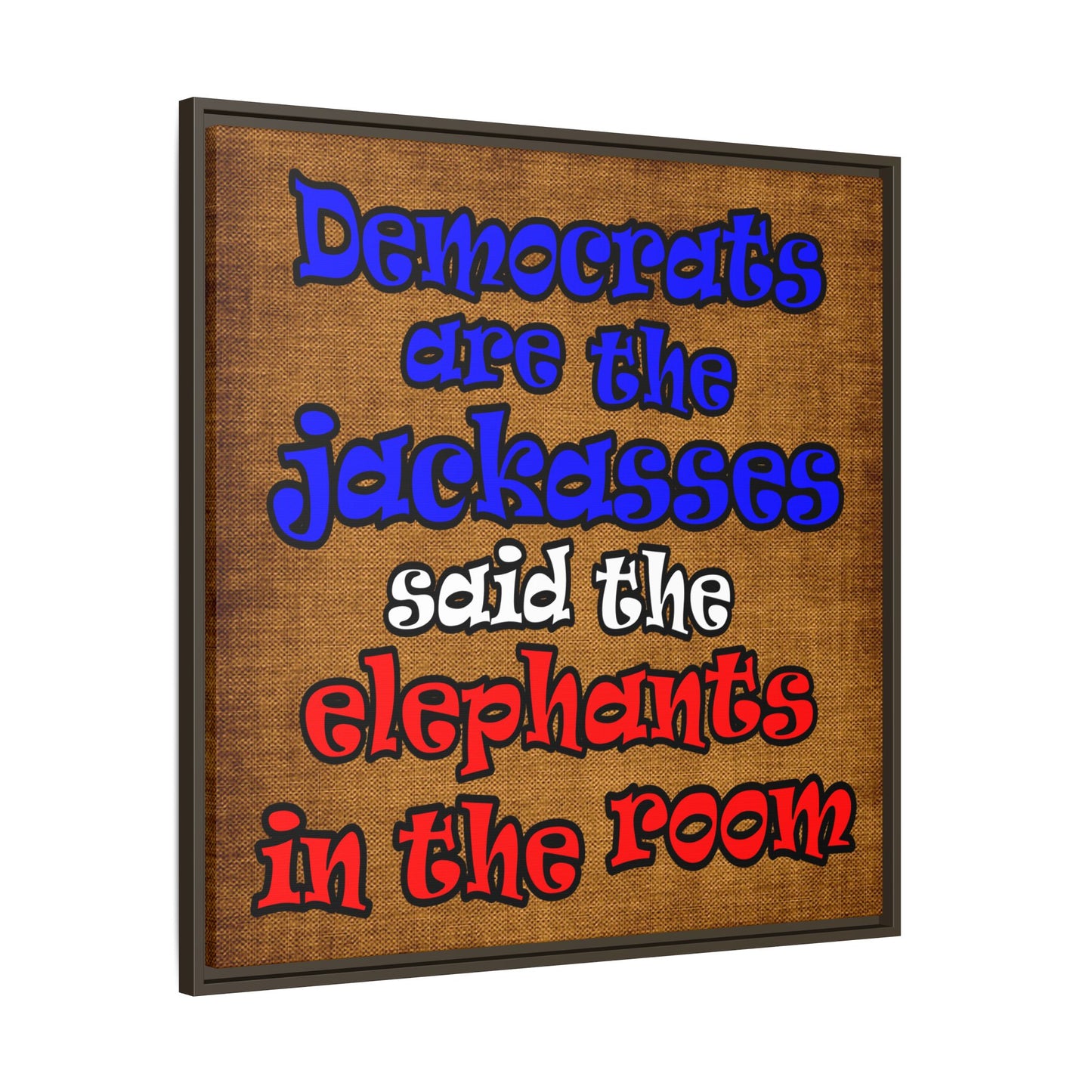 donkeys and elephants - framed canvas art (brown papyrus)