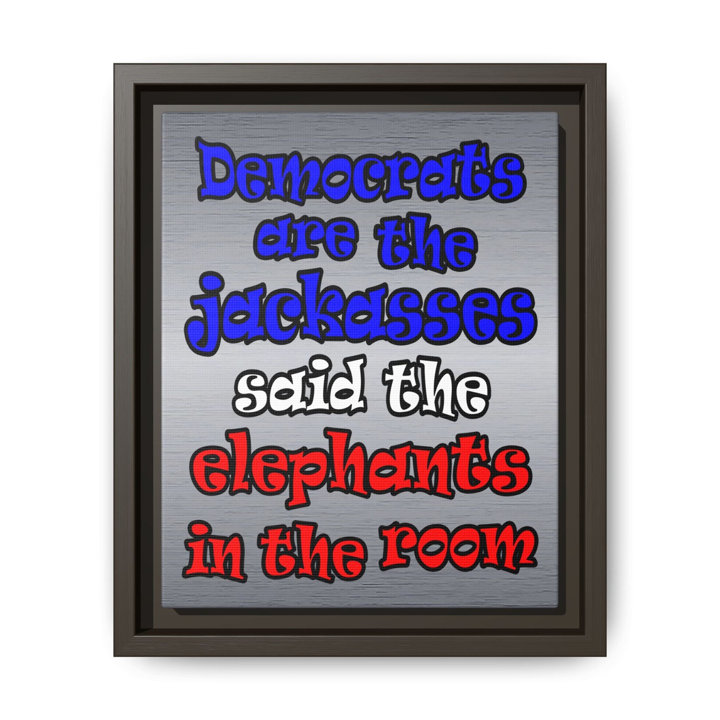 donkeys and elephants - framed canvas art (brushed nickel)