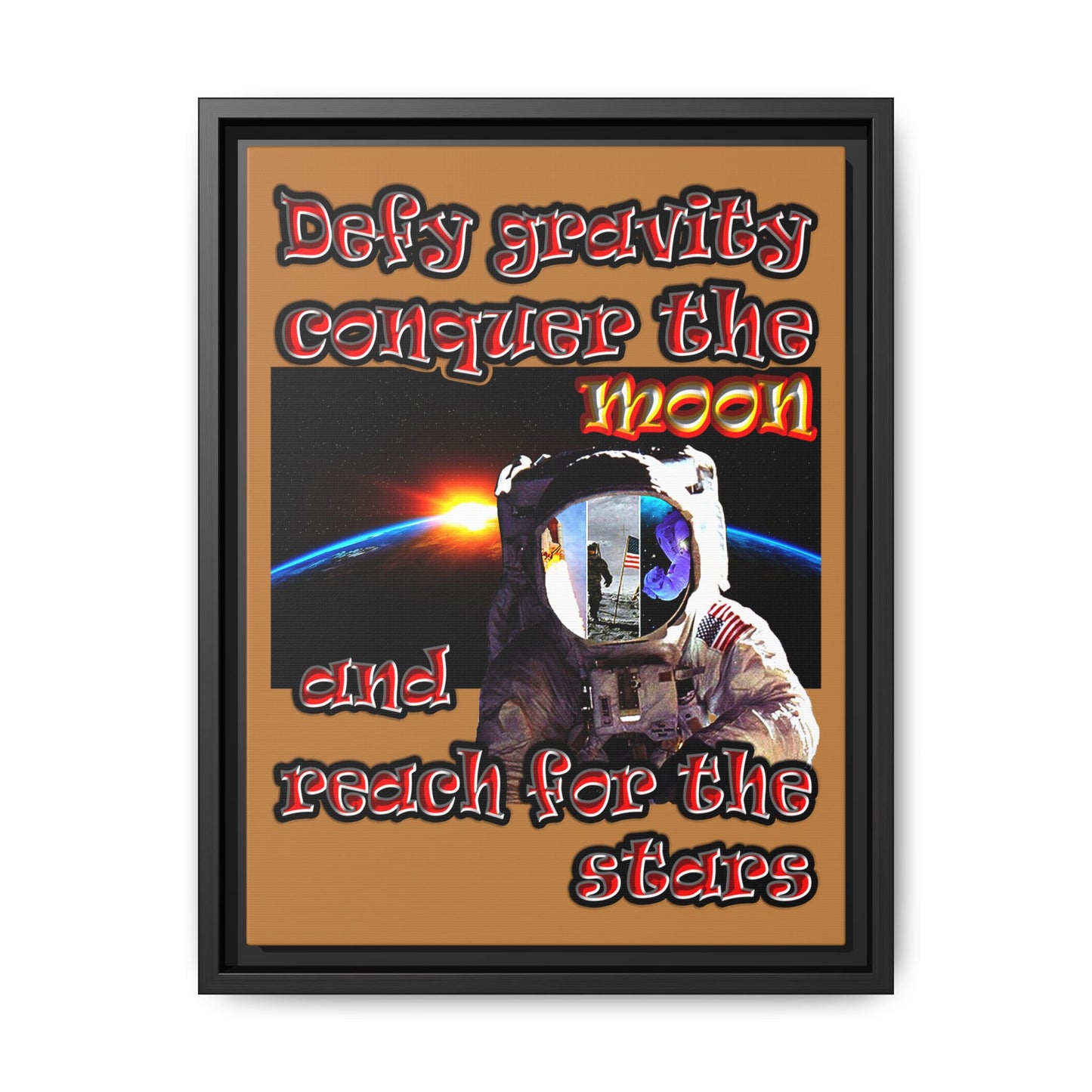 defy conquer reach - framed canvas art (light brown)