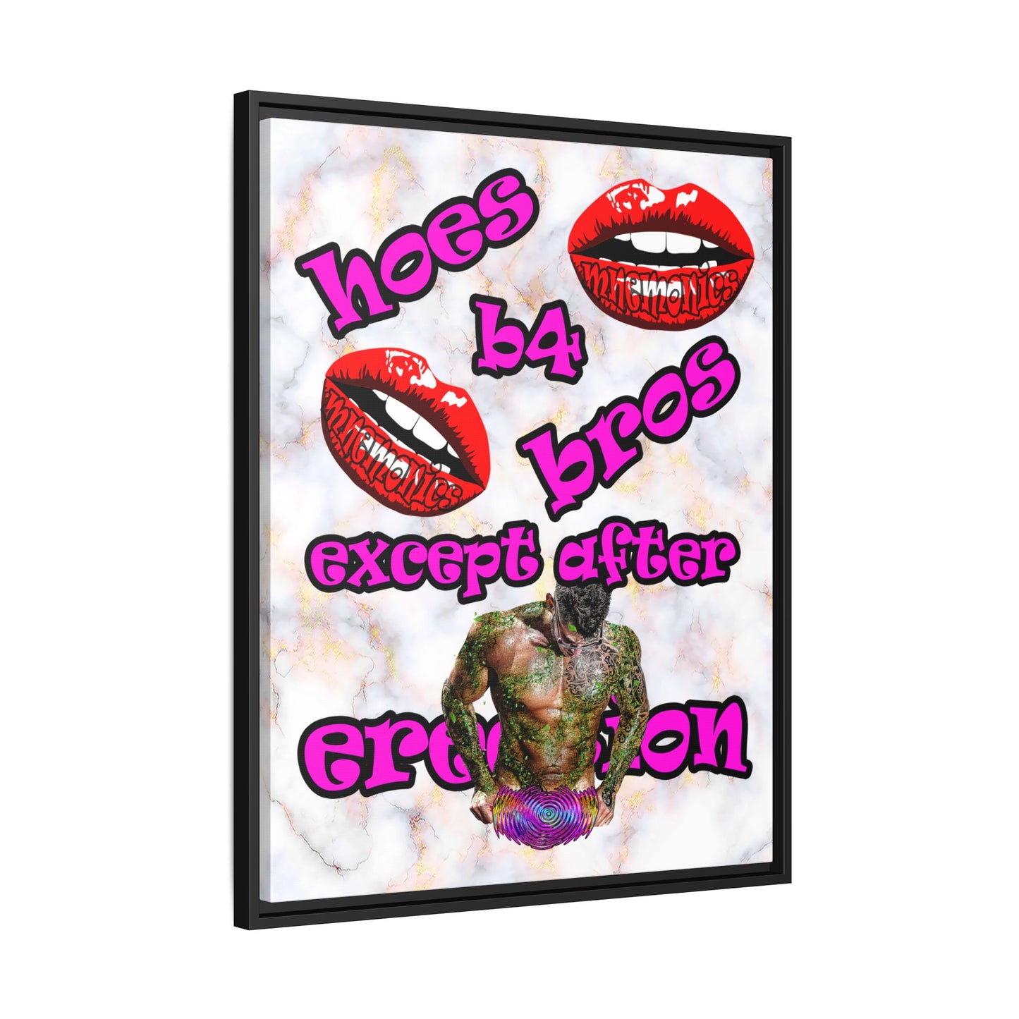 hoes b4 bros - framed canvas art (white marble)