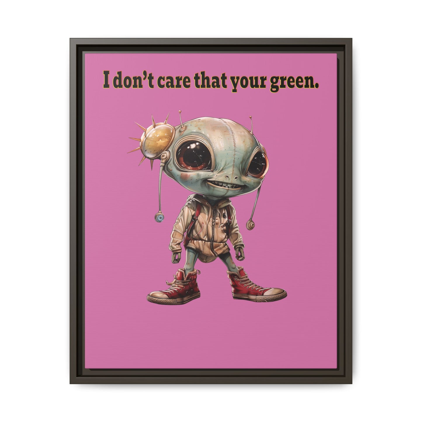 I don't care that your green - framed canvas art (light pink)