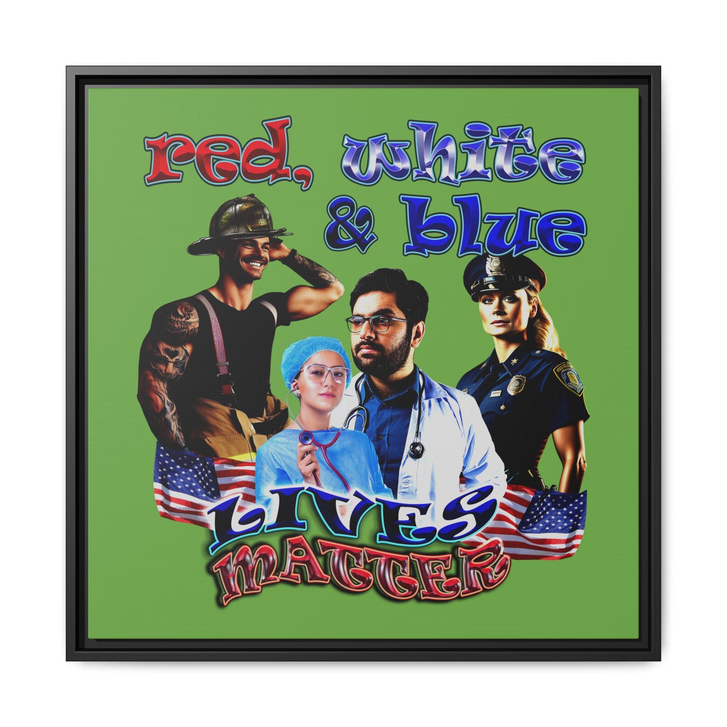rw&b lives matter - framed canvas art (green)