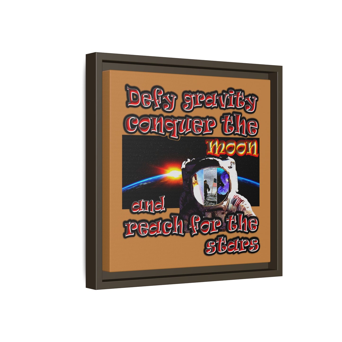 defy conquer reach - framed canvas art (light brown)