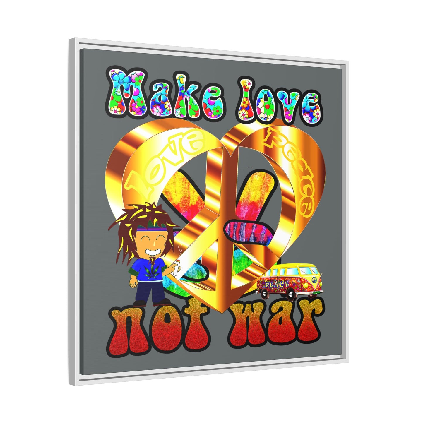 love peace - framed canvas art (dark grey)