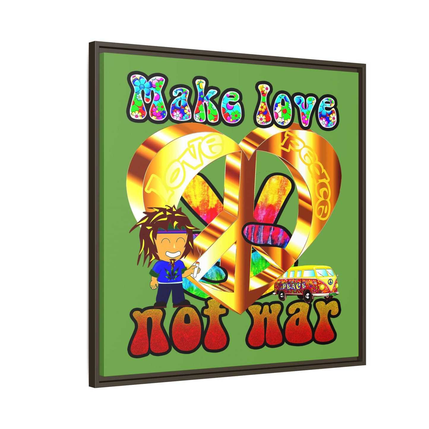 love peace - framed canvas art (green)