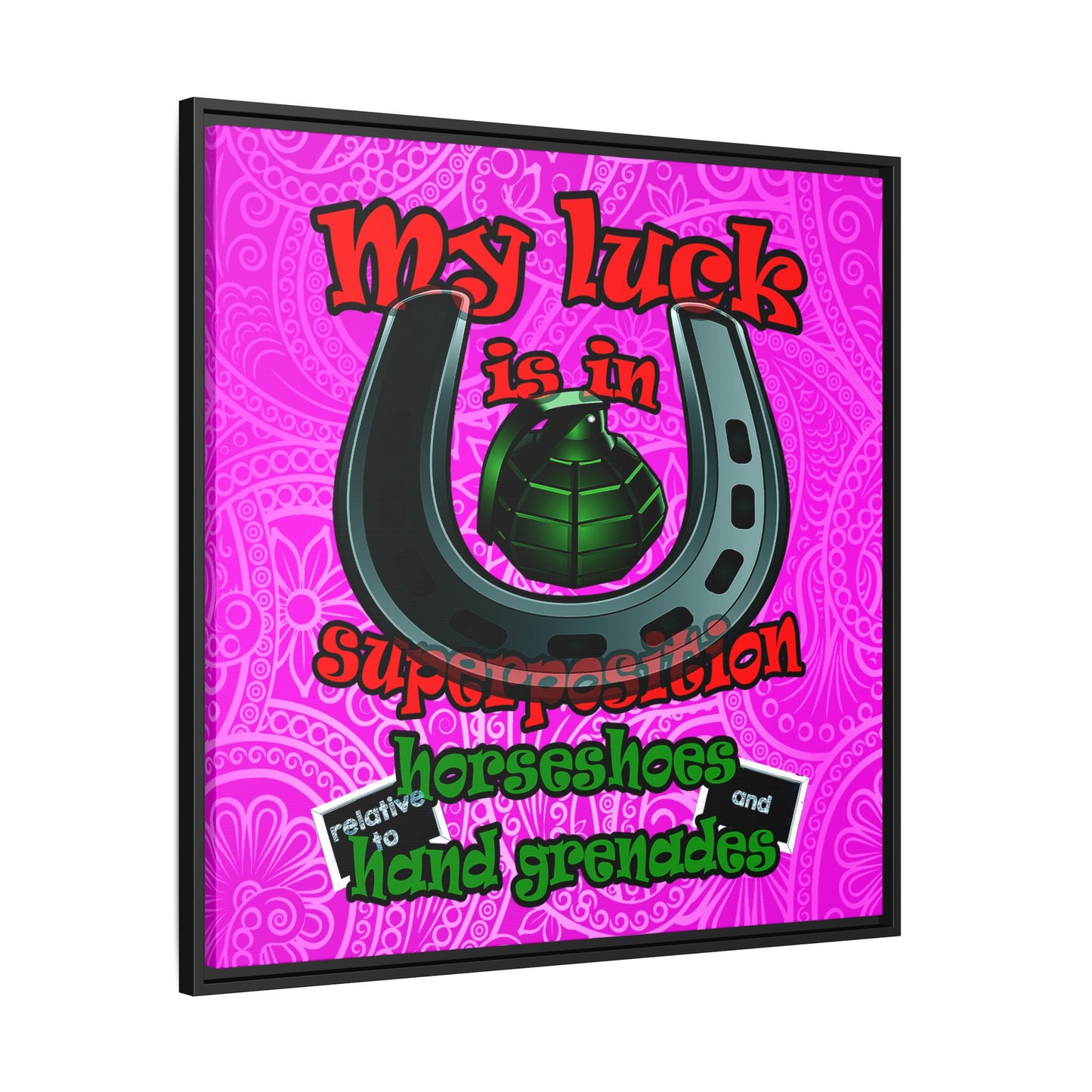 my luck - framed canvas art (pink swirl)