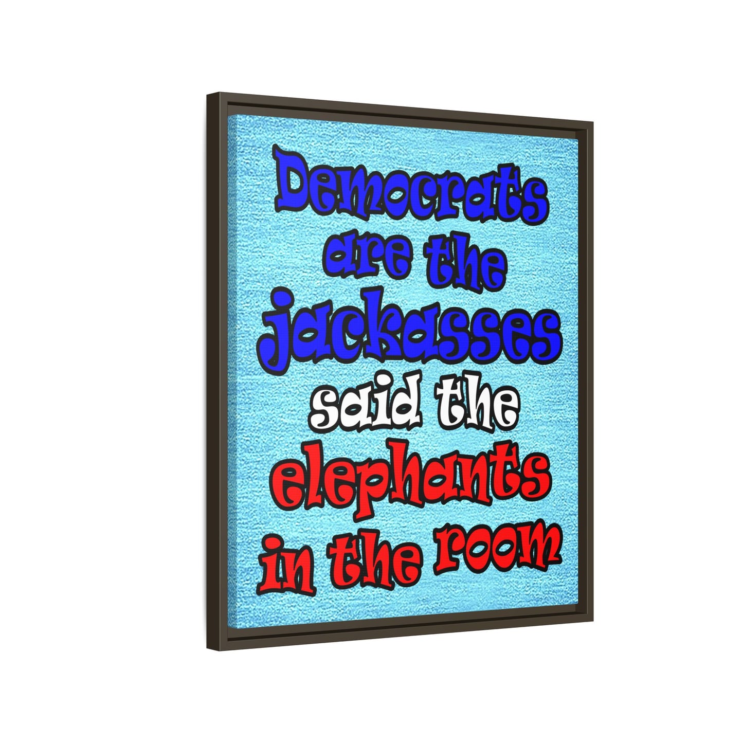 donkeys and elephants - framed canvas art (faded blue)