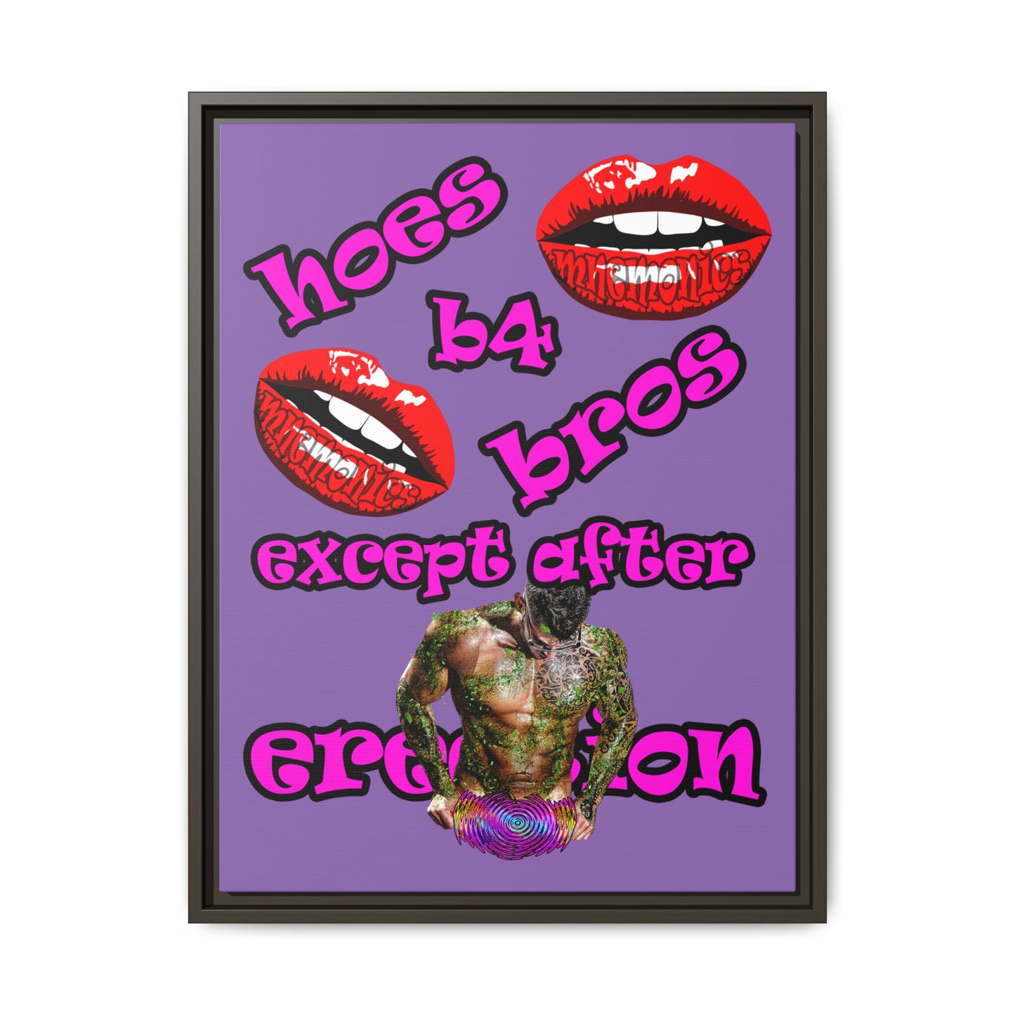 hoes b4 bros - framed canvas art (light purple)